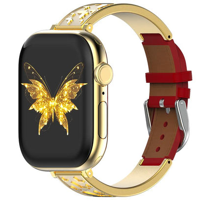Bracelet de montre hybride en acier inoxydable et cuir véritable xDfind Butterfly, For Apple Watch 42 / 44 / 45 / 46 / 49mm, For Apple Watch 38 / 40 / 41 / S11 42mm
