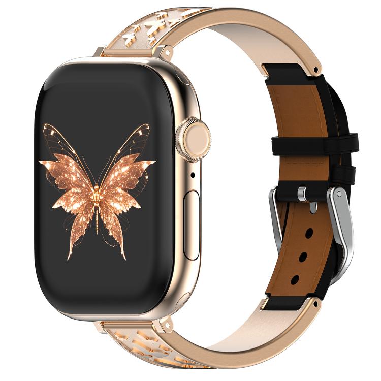 Bracelet de montre hybride en acier inoxydable et cuir véritable xDfind Butterfly, For Apple Watch 42 / 44 / 45 / 46 / 49mm, For Apple Watch 38 / 40 / 41 / S11 42mm