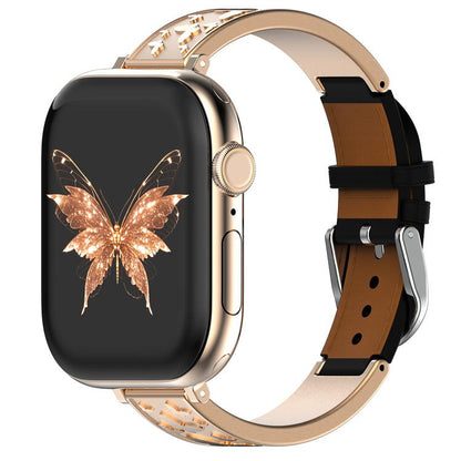 Bracelet de montre hybride en acier inoxydable et cuir véritable xDfind Butterfly, For Apple Watch 42 / 44 / 45 / 46 / 49mm, For Apple Watch 38 / 40 / 41 / S11 42mm