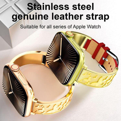 Bracelet de montre hybride en acier inoxydable et cuir véritable xDfind Butterfly, For Apple Watch 42 / 44 / 45 / 46 / 49mm, For Apple Watch 38 / 40 / 41 / S11 42mm