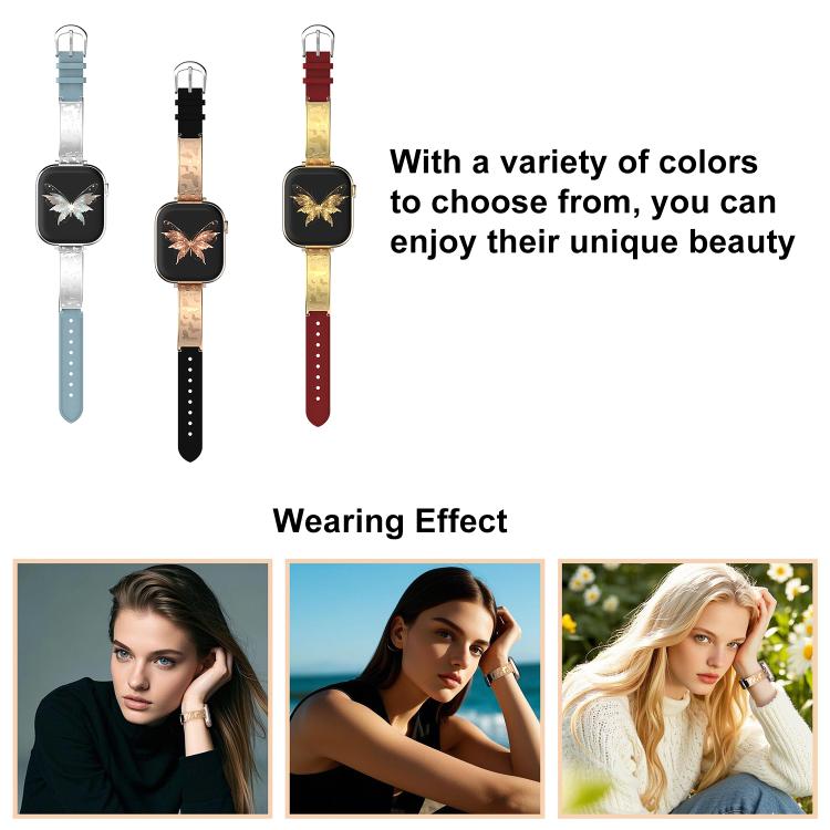 Bracelet de montre hybride en acier inoxydable et cuir véritable xDfind Butterfly, For Apple Watch 42 / 44 / 45 / 46 / 49mm, For Apple Watch 38 / 40 / 41 / S11 42mm