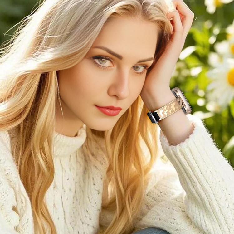 Bracelet de montre hybride en acier inoxydable et cuir véritable xDfind Butterfly, For Apple Watch 42 / 44 / 45 / 46 / 49mm, For Apple Watch 38 / 40 / 41 / S11 42mm
