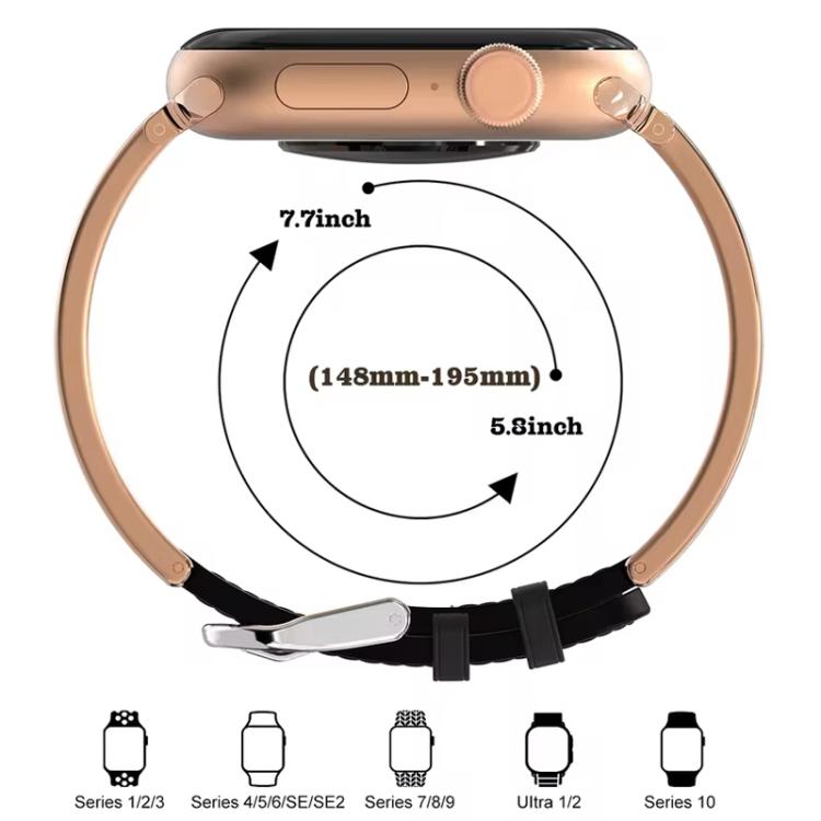 Bracelet de montre hybride en acier inoxydable et cuir véritable xDfind à motif floral rétro, For Apple Watch 38 / 40 / 41 / S11 42mm