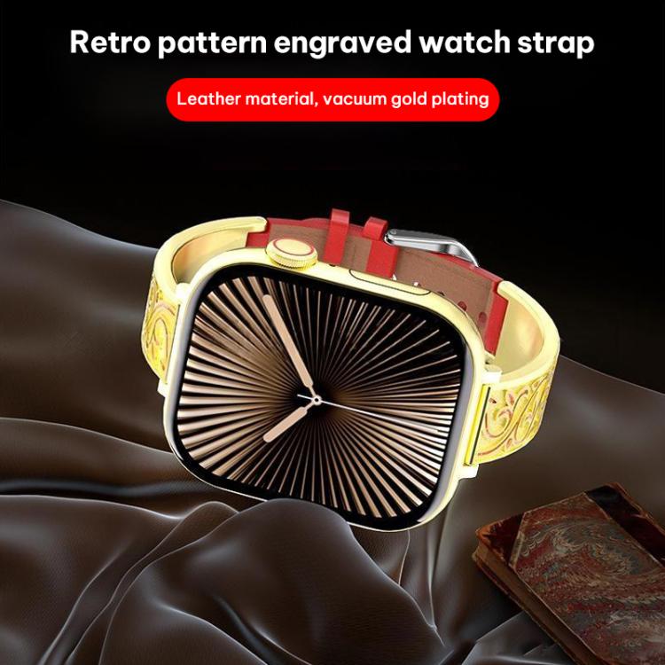 Bracelet de montre hybride en acier inoxydable et cuir véritable xDfind à motif floral rétro, For Apple Watch 38 / 40 / 41 / S11 42mm