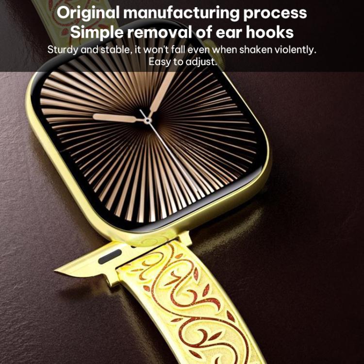 Bracelet de montre hybride en acier inoxydable et cuir véritable xDfind à motif floral rétro, For Apple Watch 38 / 40 / 41 / S11 42mm