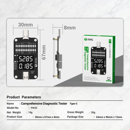 Testeur de diagnostic complet pour port Type-C 2UUL PW32 avec détection de charge en temps réel, 2UUL PW32
