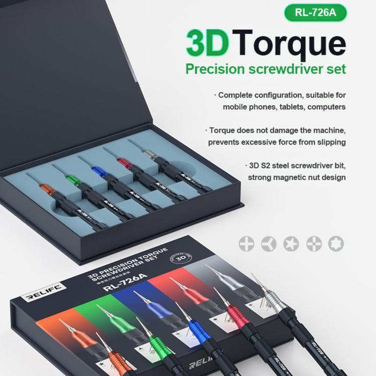 Jeu de tournevis de précision magnétique 3D RELIFE RL-726A 5 en 1, RELIFE RL-726A