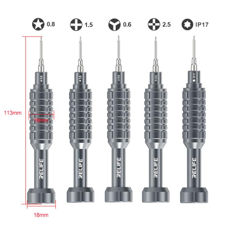 Jeu de tournevis en alliage d'aluminium RELIFE RL-730A 5 en 1, série Cannon King Classic., 5 in 1 Set