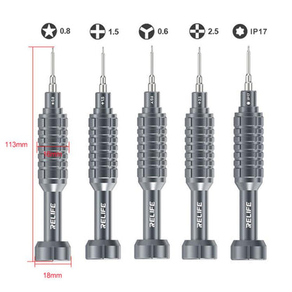 Jeu de tournevis en alliage d'aluminium RELIFE RL-730 Steel Cannon King Classic Series, Star 0.8, Phillips 1.5, Phillips 2.5, Y 0.6, Torx T1