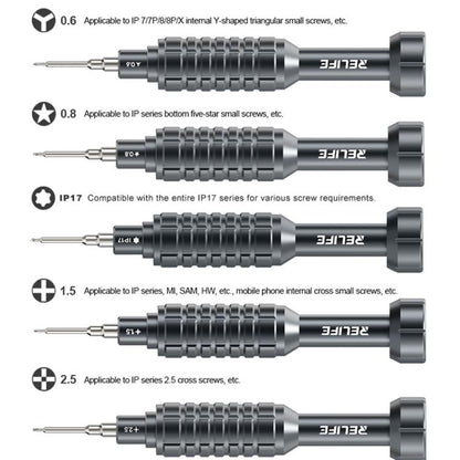 Jeu de tournevis en alliage d'aluminium RELIFE RL-730 Steel Cannon King Classic Series, Star 0.8, Phillips 1.5, Phillips 2.5, Y 0.6, Torx T1