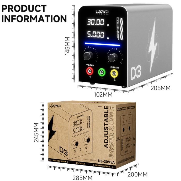 Alimentation CC numérique régulée et ajustable LUOWEI D3 30 V / 5 A, EU Plug, US Plug