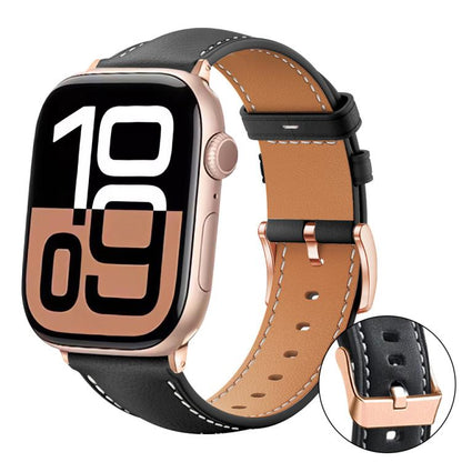 Bracelet de montre xDfind en cuir végan grain fin Black Shark avec boucle or rose, For Apple Watch 42 / 44 / 45 / 46 / 49mm, For Apple Watch 38 / 40 / 41 / S11 42mm