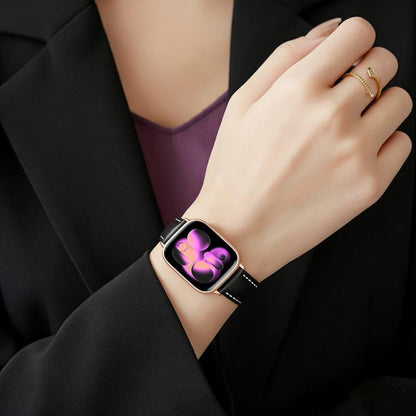 Bracelet de montre xDfind en cuir végan grain fin Black Shark avec boucle or rose, For Apple Watch 42 / 44 / 45 / 46 / 49mm, For Apple Watch 38 / 40 / 41 / S11 42mm