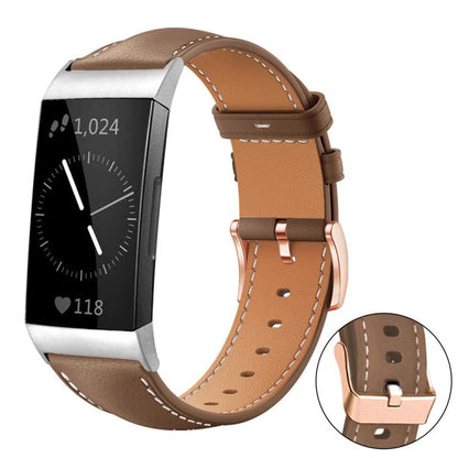 Bracelet de montre xDfind en cuir végan grain fin Black Shark avec boucle or rose, For Fitbit Charge 6 / 5, For Fitbit Versa 4 / 3 / Sense2 / 1, For Fitbit Charge 4 / 3