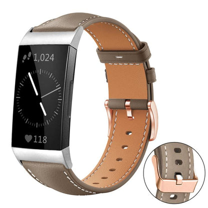 Bracelet de montre xDfind en cuir végan grain fin Black Shark avec boucle or rose, For Fitbit Charge 6 / 5, For Fitbit Versa 4 / 3 / Sense2 / 1, For Fitbit Charge 4 / 3