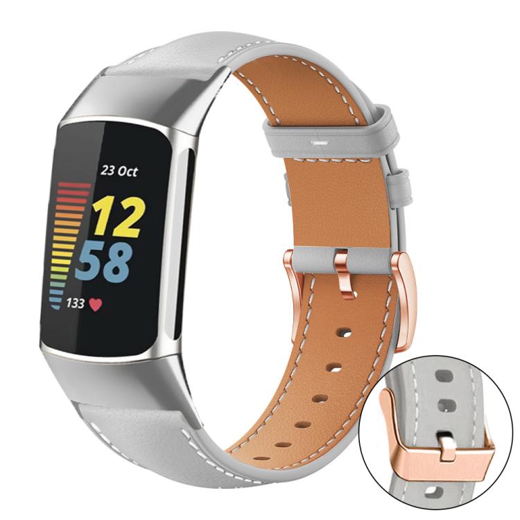 Bracelet de montre xDfind en cuir végan grain fin Black Shark avec boucle or rose, For Fitbit Charge 6 / 5, For Fitbit Versa 4 / 3 / Sense2 / 1, For Fitbit Charge 4 / 3