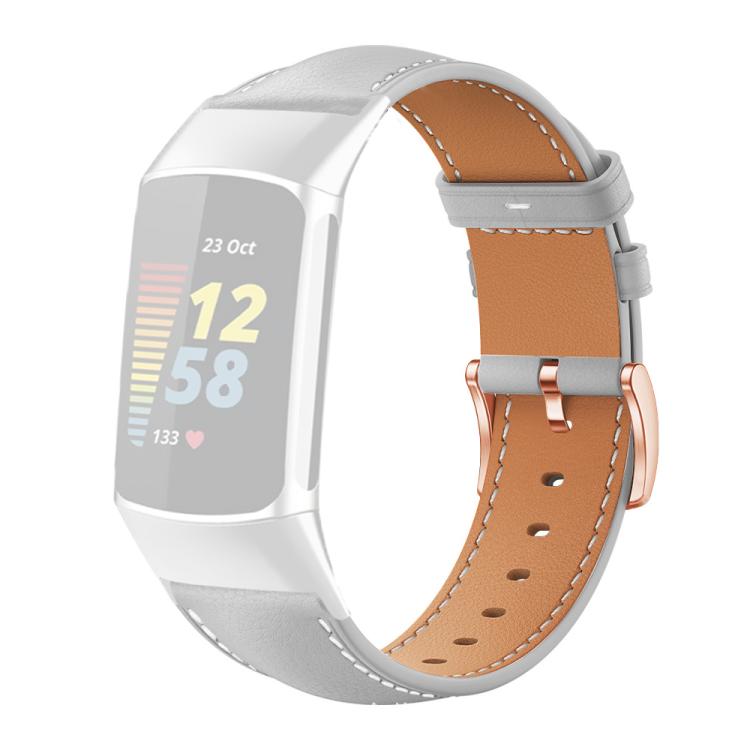 Bracelet de montre xDfind en cuir végan grain fin Black Shark avec boucle or rose, For Fitbit Charge 6 / 5, For Fitbit Versa 4 / 3 / Sense2 / 1, For Fitbit Charge 4 / 3