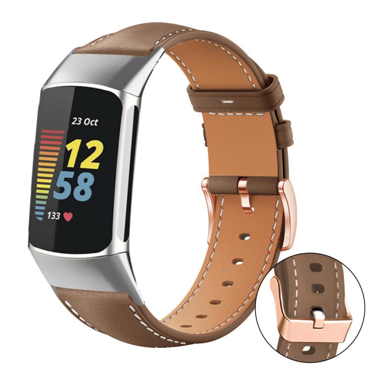 Bracelet de montre xDfind en cuir végan grain fin Black Shark avec boucle or rose, For Fitbit Charge 6 / 5, For Fitbit Versa 4 / 3 / Sense2 / 1, For Fitbit Charge 4 / 3