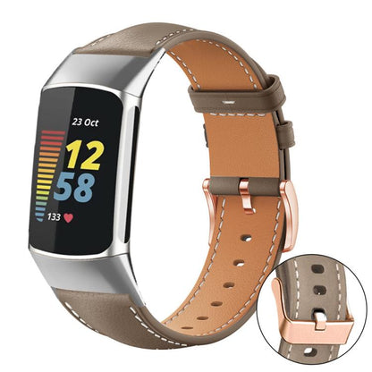Bracelet de montre xDfind en cuir végan grain fin Black Shark avec boucle or rose, For Fitbit Charge 6 / 5, For Fitbit Versa 4 / 3 / Sense2 / 1, For Fitbit Charge 4 / 3