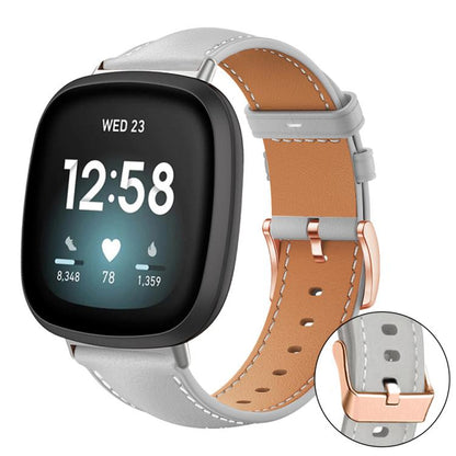 Bracelet de montre xDfind en cuir végan grain fin Black Shark avec boucle or rose, For Fitbit Charge 6 / 5, For Fitbit Versa 4 / 3 / Sense2 / 1, For Fitbit Charge 4 / 3