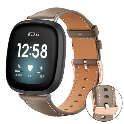 Bracelet de montre xDfind en cuir végan grain fin Black Shark avec boucle or rose, For Fitbit Charge 6 / 5, For Fitbit Versa 4 / 3 / Sense2 / 1, For Fitbit Charge 4 / 3