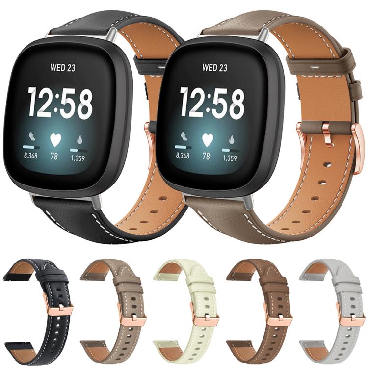 Bracelet de montre xDfind en cuir végan grain fin Black Shark avec boucle or rose, For Fitbit Charge 6 / 5, For Fitbit Versa 4 / 3 / Sense2 / 1, For Fitbit Charge 4 / 3