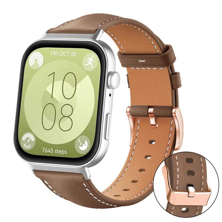 Bracelet de montre xDfind en cuir végan grain fin Black Shark avec boucle or rose, For Huawei Watch Fit4 Pro / Fit4 / Fit3