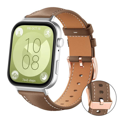 Bracelet de montre xDfind en cuir végan grain fin Black Shark avec boucle or rose, For Huawei Watch Fit4 Pro / Fit4 / Fit3
