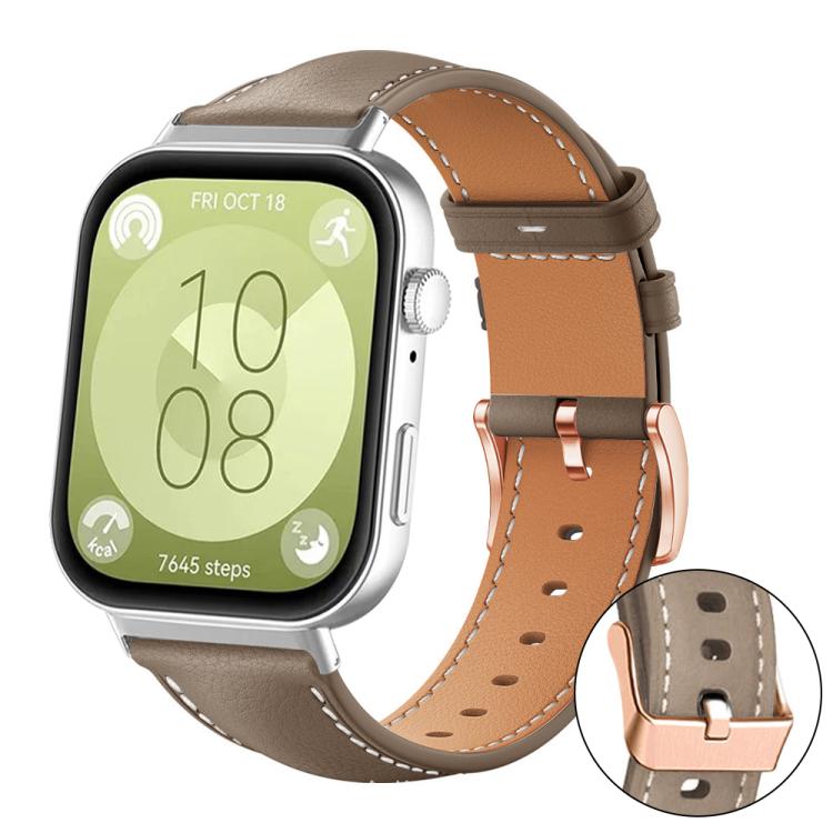 Bracelet de montre xDfind en cuir végan grain fin Black Shark avec boucle or rose, For Huawei Watch Fit4 Pro / Fit4 / Fit3
