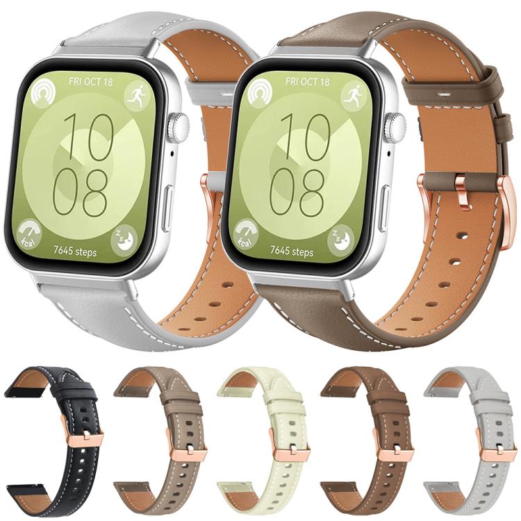 Bracelet de montre xDfind en cuir végan grain fin Black Shark avec boucle or rose, For Huawei Watch Fit4 Pro / Fit4 / Fit3