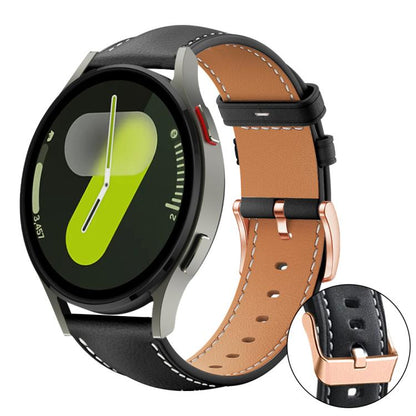 Bracelet de montre xDfind en cuir végan grain fin Black Shark avec boucle or rose, For Samsung Galaxy Watch7 / FE / 6 / 5 / 4, For Samsung Galaxy Fit3