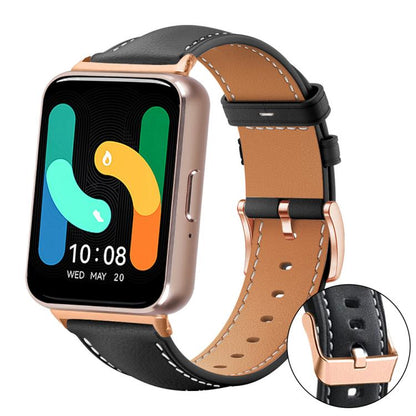 Bracelet de montre xDfind en cuir végan grain fin Black Shark avec boucle or rose, For Samsung Galaxy Watch7 / FE / 6 / 5 / 4, For Samsung Galaxy Fit3