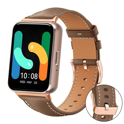 Bracelet de montre xDfind en cuir végan grain fin Black Shark avec boucle or rose, For Samsung Galaxy Watch7 / FE / 6 / 5 / 4, For Samsung Galaxy Fit3