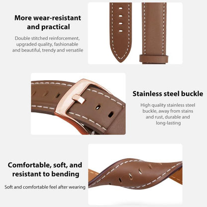 Bracelet de montre xDfind en cuir végan grain fin Black Shark avec boucle or rose, For Samsung Galaxy Watch7 / FE / 6 / 5 / 4, For Samsung Galaxy Fit3