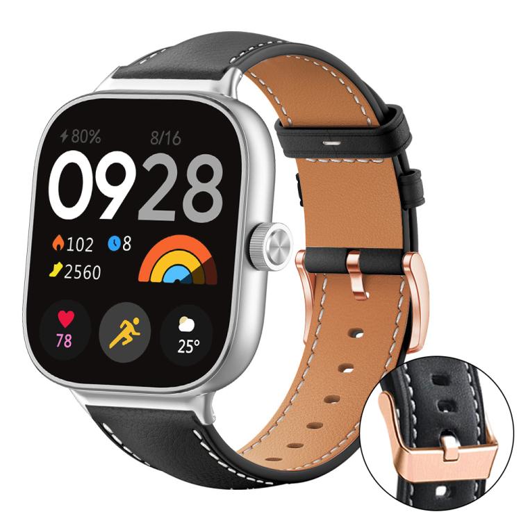 Bracelet de montre xDfind en cuir végan grain fin Black Shark avec boucle or rose, For Xiaomi Band 10 Pro / 9 Pro / Redmi Watch 6, For Redmi Watch 3 Active / Watch 3 Lite, For Redmi Watch 3