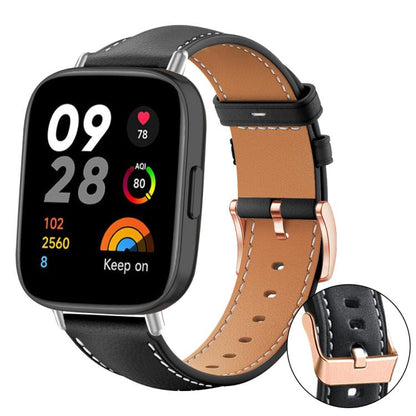 Bracelet de montre xDfind en cuir végan grain fin Black Shark avec boucle or rose, For Xiaomi Band 10 Pro / 9 Pro / Redmi Watch 6, For Redmi Watch 3 Active / Watch 3 Lite, For Redmi Watch 3