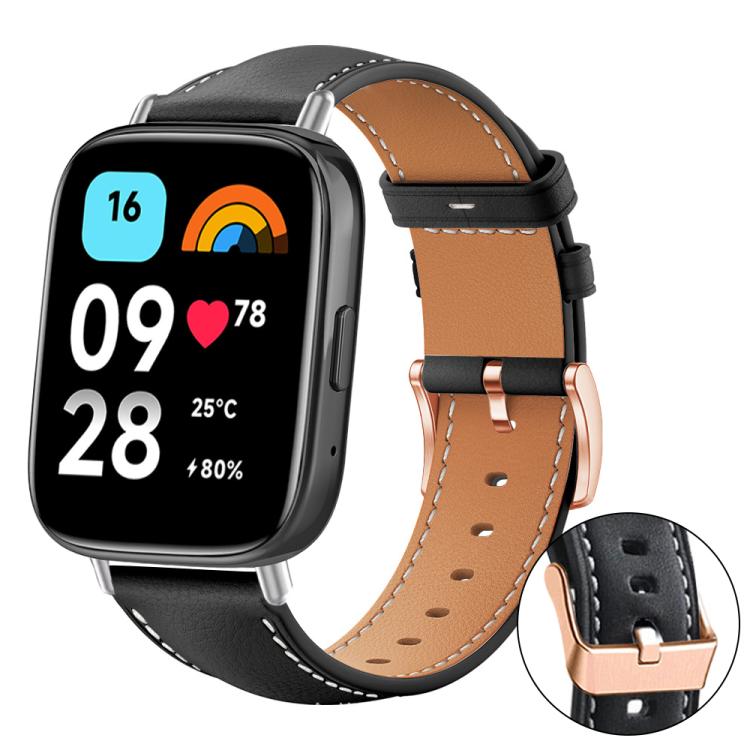 Bracelet de montre xDfind en cuir végan grain fin Black Shark avec boucle or rose, For Xiaomi Band 10 Pro / 9 Pro / Redmi Watch 6, For Redmi Watch 3 Active / Watch 3 Lite, For Redmi Watch 3