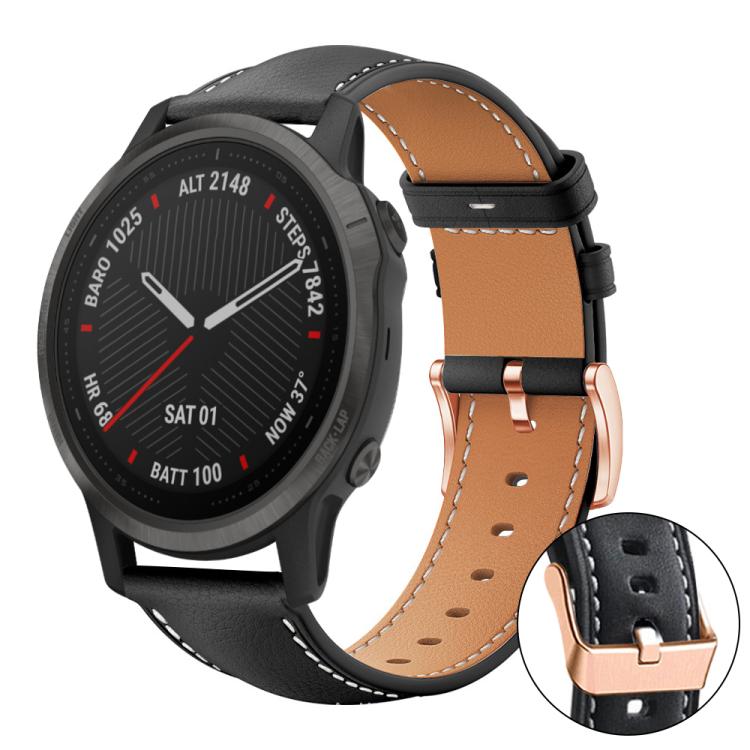 Bracelet de montre xDfind en cuir végan grain fin Black Shark avec boucle or rose, For Garmin Fenix 8/7/6/5 22mm, For Garmin Fenix 8/7S/6S/5S 20mm, For Garmin Forerunner 45 / 45S / Swim 2, For Garmin Forerunner 220/735/735XT/230/235                    ...
