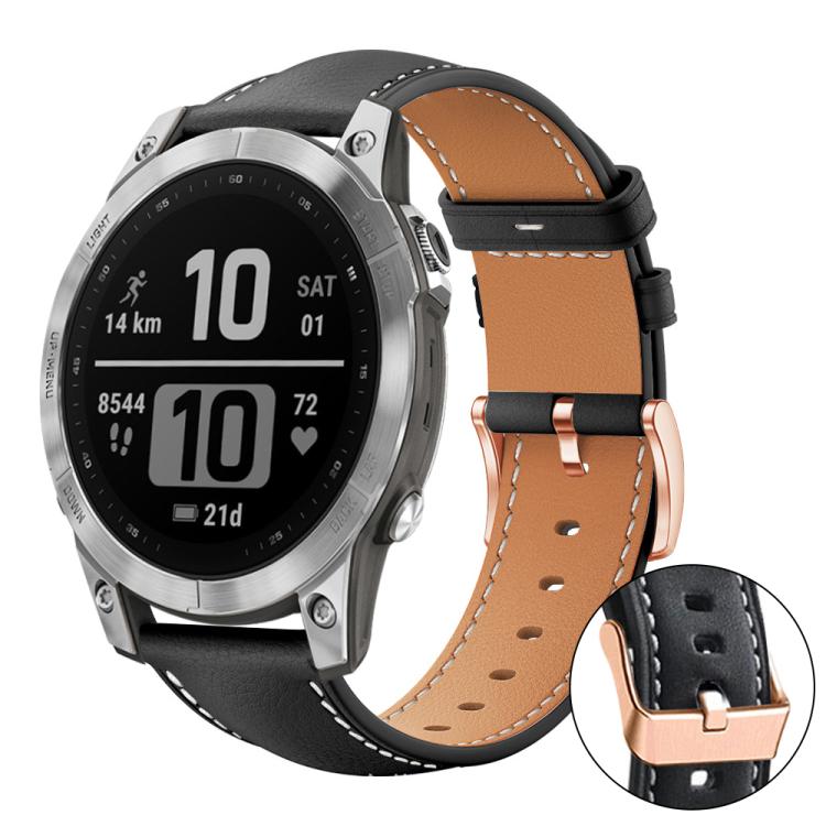 Bracelet de montre xDfind en cuir végan grain fin Black Shark avec boucle or rose, For Garmin Fenix 8/7/6/5 22mm, For Garmin Fenix 8/7S/6S/5S 20mm, For Garmin Forerunner 45 / 45S / Swim 2, For Garmin Forerunner 220/735/735XT/230/235                    ...