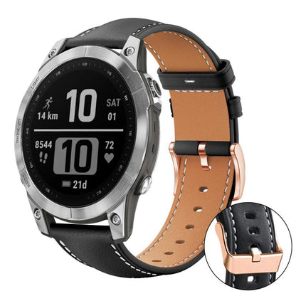 Bracelet de montre xDfind en cuir végan grain fin Black Shark avec boucle or rose, For Garmin Fenix 8/7/6/5 22mm, For Garmin Fenix 8/7S/6S/5S 20mm, For Garmin Forerunner 45 / 45S / Swim 2, For Garmin Forerunner 220/735/735XT/230/235                    ...