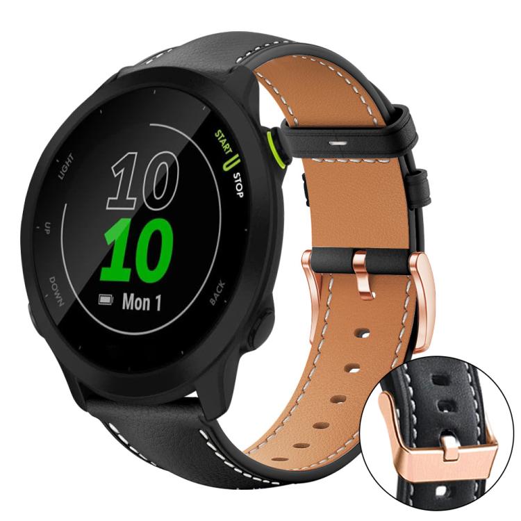 Bracelet de montre xDfind en cuir végan grain fin Black Shark avec boucle or rose, For Garmin Fenix 8/7/6/5 22mm, For Garmin Fenix 8/7S/6S/5S 20mm, For Garmin Forerunner 45 / 45S / Swim 2, For Garmin Forerunner 220/735/735XT/230/235                    ...