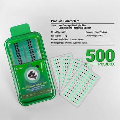 2UUL DA33 500 pièces/boîte Film protecteur anti-lumière bleue pour objectif d'appareil photo, sans dommage