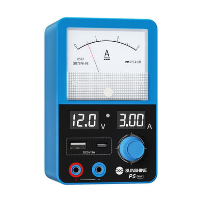 Alimentation intelligente SUNSHINE P5 Mini 5V / 3A à double affichage avec ampèremètre à aiguille, US Plug, EU Plug