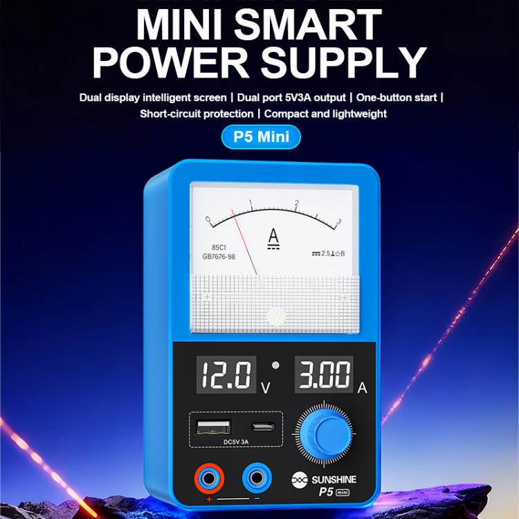 Alimentation intelligente SUNSHINE P5 Mini 5V / 3A à double affichage avec ampèremètre à aiguille, US Plug, EU Plug