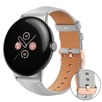 Bracelet de montre xDfind en cuir végan grain fin Black Shark avec boucle or rose, For Google Pixel Watch 4 / 3 / 2 / 1 41mm
