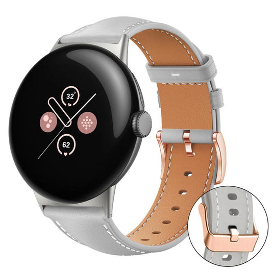Bracelet de montre xDfind en cuir végan grain fin Black Shark avec boucle or rose, For Google Pixel Watch 4 / 3 / 2 / 1 41mm