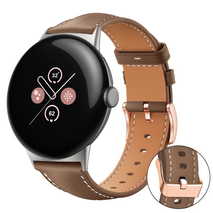 Bracelet de montre xDfind en cuir végan grain fin Black Shark avec boucle or rose, For Google Pixel Watch 4 / 3 / 2 / 1 41mm