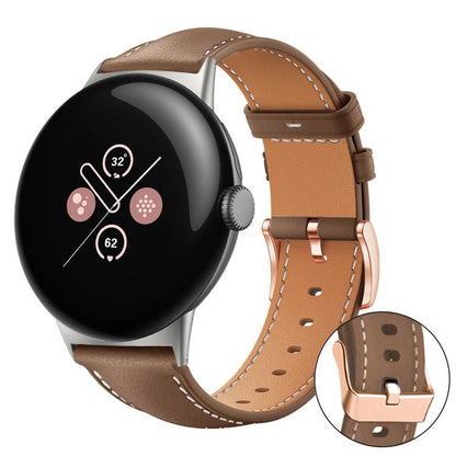 Bracelet de montre xDfind en cuir végan grain fin Black Shark avec boucle or rose, For Google Pixel Watch 4 / 3 / 2 / 1 41mm