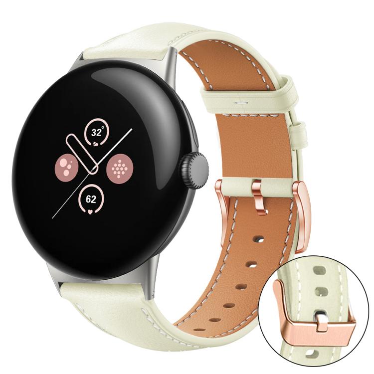 Bracelet de montre xDfind en cuir végan grain fin Black Shark avec boucle or rose, For Google Pixel Watch 4 / 3 / 2 / 1 41mm
