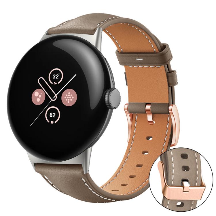 Bracelet de montre xDfind en cuir végan grain fin Black Shark avec boucle or rose, For Google Pixel Watch 4 / 3 / 2 / 1 41mm